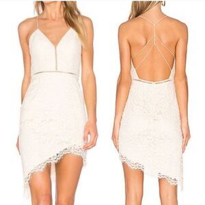 NBD x Revolve Only Yours Lace Mini Asymmetrical Dress Cream Size S
